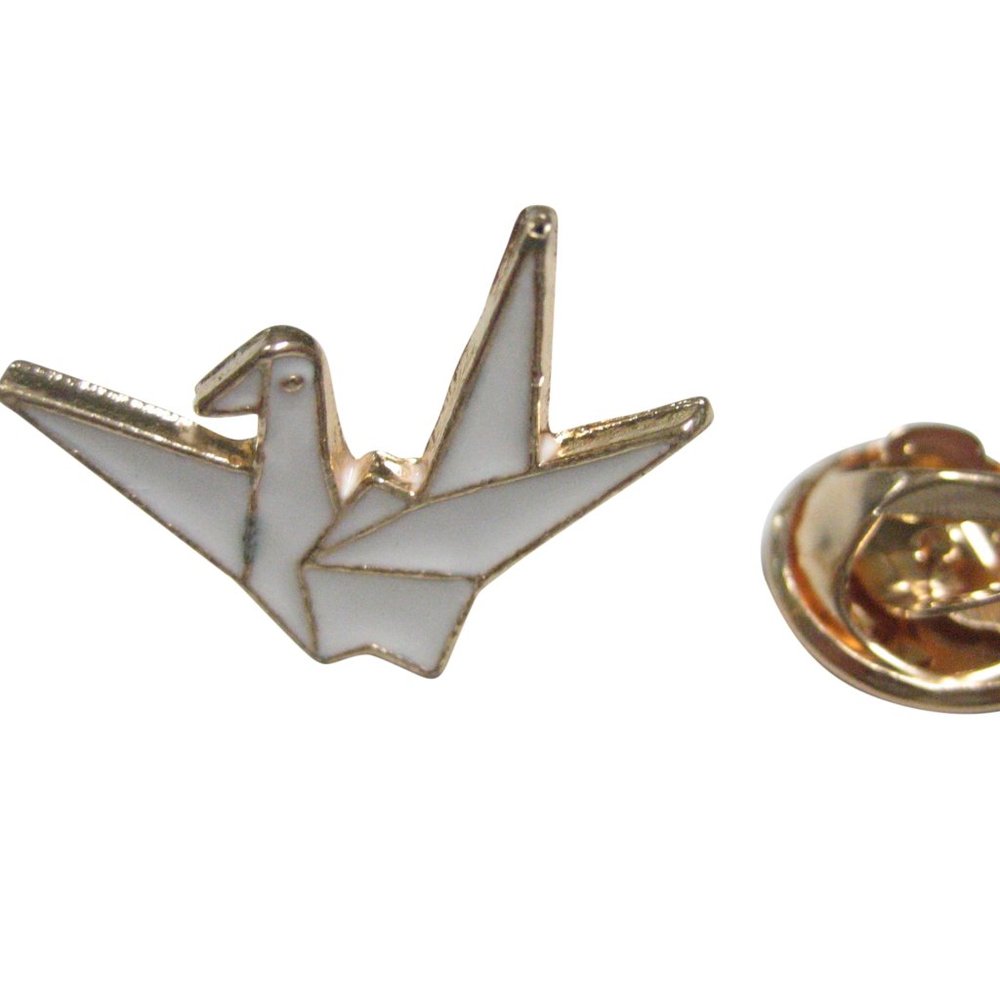 White Toned Origami Crane Bird Lapel Pin